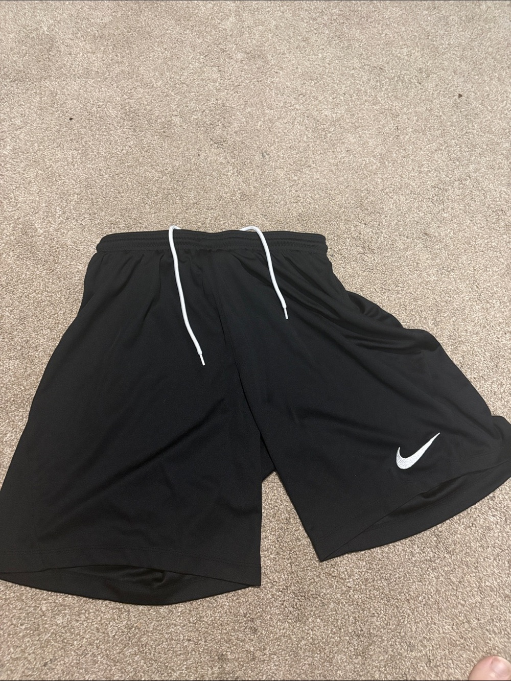 Nike Black soccer Shorts with White Swoosh. Size L